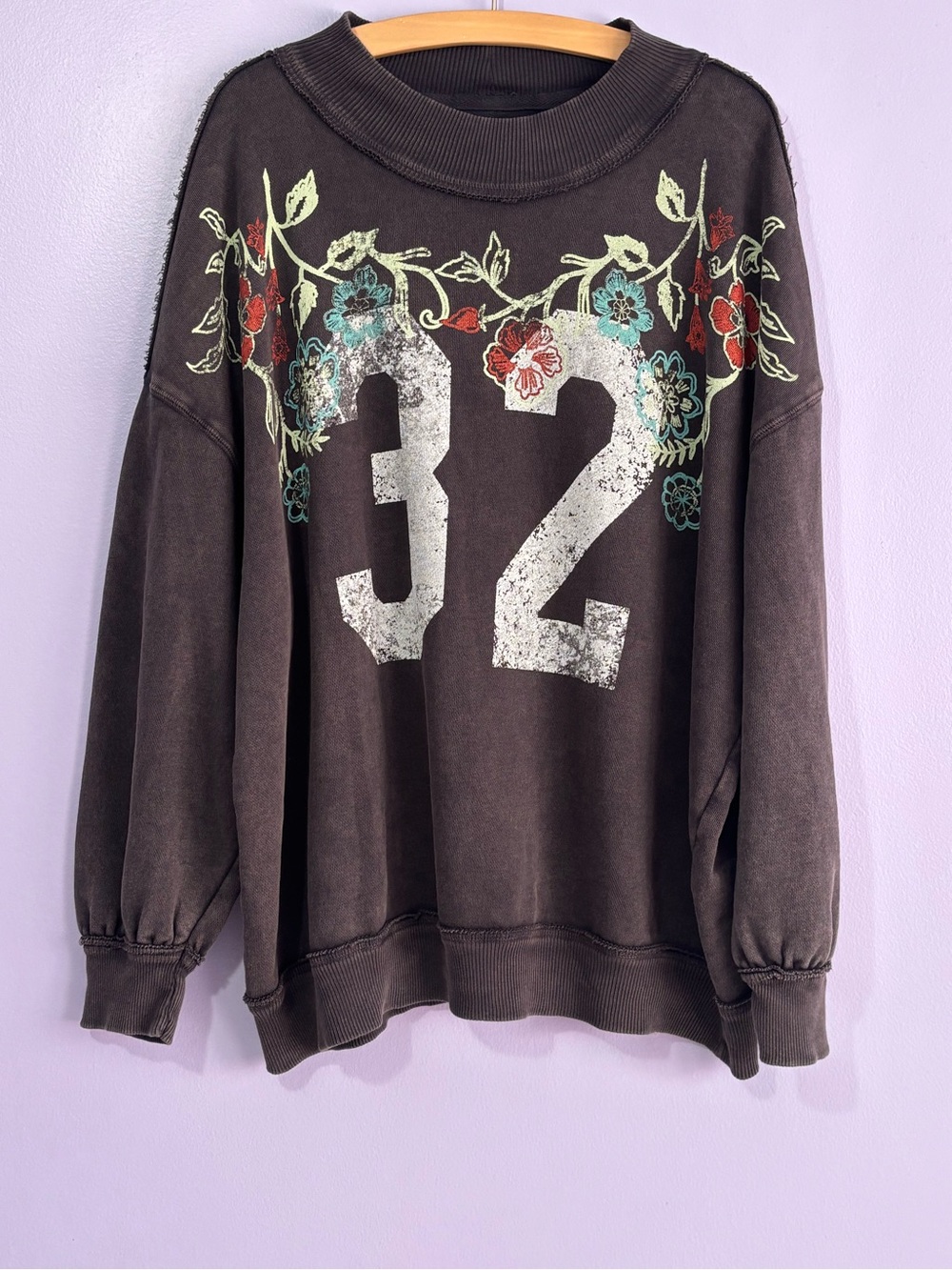 NWT Free People We The Free Palm Spring Graphic Mock Neck Washed Black SZ XS - Picture 10 of 16